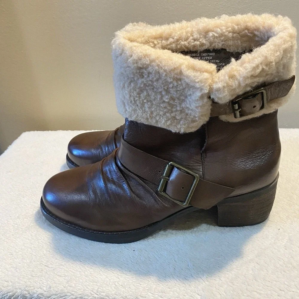 Tara M Debbie Brown Leather Fur Winter Boots Womens Sz‎ 8.5